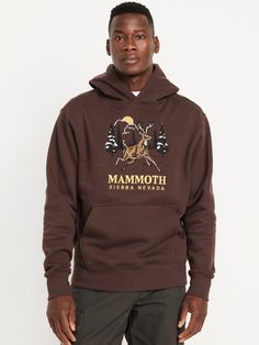 built-in hood long sleeves front graphic kangaroo pocket rib-knit trim pullover style oversized fit hits at hip model is approx.  6'1" and wears size mmachine wash according to the care instruction label  . Best Holiday gift for Men , perfect Hoodies for Christmas! Brown Urban Hoodie For Outdoor, Outdoor Long Sleeve Graphic Hoodie, Cheap Men's Hoodie With Logo Print, Outdoor Hooded Hoodie With Graphic Print, Mens Western Hoodies, Holiday Gifts For Men, Old Navy Men, Family Pajamas, Big And Tall