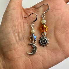 Boho Drop Earrings, Earrings Moon, Drop Earrings Silver, Moon Sun, Homemade Jewelry, Handmade Wire Jewelry, Funky Jewelry, Sun And Moon