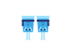 two blue glasses with faces and arms are facing each other