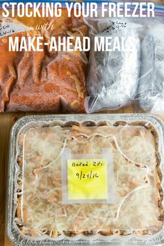 the freezer is packed with meat, cheese and other items to make ahead meals