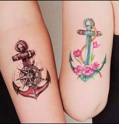 Anchor Tattoos For Couples, Matching Anchor Tattoos, Matching Cousin Tattoos, Siblings Tattoo, Arrow Forearm Tattoo, Tatuaje Trash Polka, Interior Creative, Cousin Tattoos