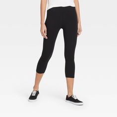 You'll love the easy, everyday style of these Cotton Capri Leggings from Xhilaration?. Made with added spandex with a wide elastic waistband, these ankle-length leggings will keep you comfy as you move through a busy day or enjoy an off-duty day. In a seamless design that creates a smooth, sleek silhouette, these regular-fit leggings feature a high-waisted cut that's both versatile and flattering. Pair them with your go-to tops and a range of shoes to complete your comfy casual look. Color: blac Keds Shoes High Tops, Pinstripe Pants Women, Aztec Print Leggings, Cheetah Print Leggings, Keds Style, Mighty Ducks, Star Leggings, Ankle Length Leggings, Fleece Leggings