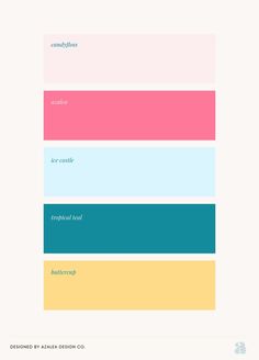 the color scheme for an art project with different colors and font, including pink, blue,