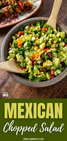 mexican chopped salad in a skillet on a wooden table with the title above it