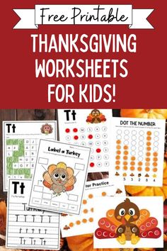 thanksgiving worksheets for kids with the text free printables and pictures on it