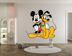 mickey mouse and pluto the dog wall decal