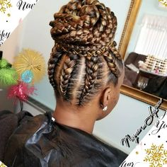 Medium Cornrows Braids Updo, Updo Stitch Braids, 4 Braid Updo, Protective Hairstyles Braids Cornrows Updo, Braided Updo Black Women, Braided Bun With Two Side Braids Black Women, Updo Feed In Braids Hairstyles, Jumbo Braids Hairstyles Updo, Braided Bun With Curly Pieces