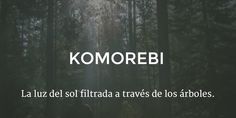 the words komorebi are written in white on a dark background with trees