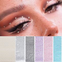 PRICES MAY VARY. ✅ VARIOUS STYLES: There are 6 sheets 3mm of eyes body gems with different colors provided for you to create distinctive patterns, 3d eyes face makeup temporary tattoo self-adhesive white pearl jewels stickers festival body art decorations nail diamonds, the large quantity for you to use on various occasions(4500 pcs each 3mm ) ✅ EASY TO USE: First, you can clean the wanted paste place, then strip decals and directly paste to your face or body, finally press face rhinestones to s Eye Rhinestones, Face Rhinestones, Colors Party, Cut Crease Eyeshadow, Date Night Makeup, Holiday Makeup Looks, Diamond Tattoos, Rhinestone Sticker, Face Gems