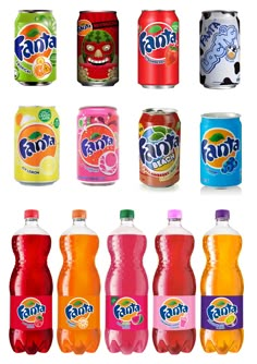 six different types of sodas are shown in this image