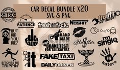 the car decals are all different styles and sizes