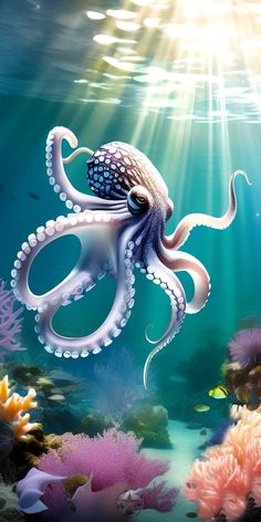 an octopus is swimming in the ocean