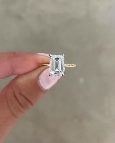 Solitaire Emerald Cut Moissanite Engagement Ring Wedding Proposal Ring for Women Solitaire Engagement Ring Emerald, Emerald Cut Solitaire Engagement Ring, Emerald Cut Solitaire, Gold Moissanite Ring, Simple Engagement