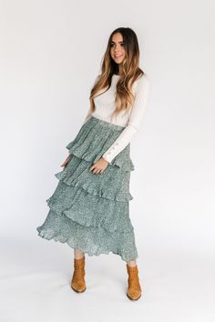 Empire State Ruffle Skirt – GabyVer Tiered Ruffle Skirt, Skirt Fabric, Ruffle Skirt, Empire State, Medium Length, Lace Skirt, What To Wear, Elastic, Skirt