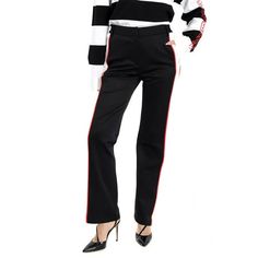 Burberry Ladies Bottoms. Fashion category: Pants & Leggings. SKU: 8021984. Color: Black. Burberry Black Mesh Striped Jersey Tailored Trousers. This tailored trousers from Burberry features a concealed hook-and-bar, button and zip fly closure, side zip pockets, back welt pockets, sportswear-inspired mesh side stripes and contrast piping. Outer: 54% polyester, 46% cotton. Size: 2.  Gender: female.  Age Group: adult. Burberry Black, Striped Jersey, Contrast Piping, Joggers Womens, Tailored Trousers, Side Stripe, Black Mesh, Piping, Womens Bottoms