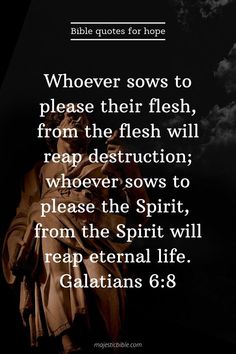 a statue with the words, whoever sows to please their flesh from the flesh will re