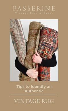 an advertisement for vintage rugs featuring two women holding up their carpets and the words tips to identify an authentic antique rug