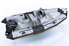 an inflatable boat with two seats is shown