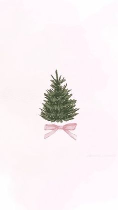 a drawing of a small christmas tree with pink bows