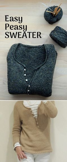 an image of sweaters and hats made from knitting materials that are easy to sew