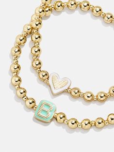 Initial & Heart Kids' Pisa Bracelet Set - Initial & Heart Shower Flowers, Heart Kids, Donuts Earrings, Bauble Bar, Bracelet Stacks, Gold Bracelet Set, Crystal Headband, Kids Necklace, Kids Earrings