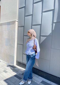 Blue Hijab Outfit, Outfit Stockholm, Hijab Fits, Outfit Korean Style, Modesty Outfits