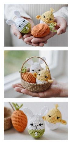 crochet easter baskets with cute little animals in them are the perfect way to decorate your home