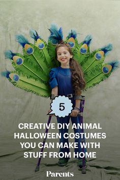 This Halloween, go all out with a wild costume—literally. #diyhalloweencustoms #kidfriendlyhalloween #halloweencostumes Peacock Costume Diy, Halloween Costumes You Can Make, No Sew Tutu, Peacock Costume, Costume Carnaval, Animal Halloween Costumes, Animal Costumes, Homemade Halloween, Halloween Masks