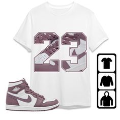 "Number 23 CM1.Jordan 1 High OG Mauve \"* BE SURE THAT YOU HAVE CHOOSE THE RIGHT TYPE OF PRODUCTS We do not support Return/Refund if you choose the wrong type - The image on the Hoodie will be smaller than the Shirt and Sweatshirt Designed to match with your sneakers. Complete your Sneaker outfit with this exclusive design Shipping: * Items usually ship within 4-9 business days. * Please verify your shipping address is correct during checkout. Materials & Sizing: * Soft Cotton. * Everything is q Mauve Outfit, Jordan 1 Outfit, Sneaker Outfits, Jordan 1 High Og, Accessories Packing, Cute Preppy Outfits, Jordan 1 High, Sneakers Outfit, Girls Outfits