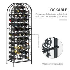 the wine rack has many bottles in it