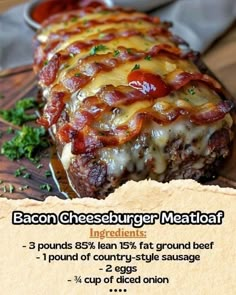 the bacon cheeseburger meatloaf is ready to be eaten on the table