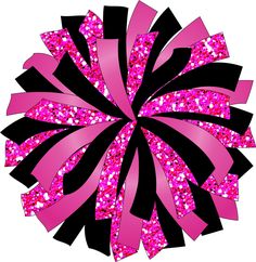 a pink and black cheer bow with lots of sparkles on the side, in front of a white background