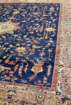 Antique Mahajaran Sarouk Handwoven Traditional Rug | Landry & Arcari Navy Accents, Persian Carpets, Antique Carpets, Persian Rugs, Traditional Rug, Persian Carpet, Textile Patterns, Traditional Rugs, Accent Colors