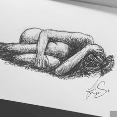 a drawing of a person laying on the ground