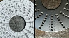 two pictures with different types of metal parts on them, one has holes in the middle