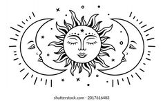 the sun and moon with faces drawn by hand