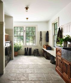 a washer and dryer in a large room