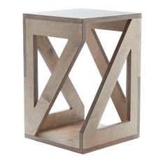 the side table is made out of wood and has two intersecting sections on each side