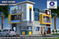 this is a 3d rendering of a modern style house with multiple floors and balconies