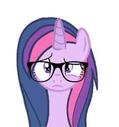 a pink pony with glasses on it's head