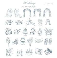 wedding doodles are shown in black and white