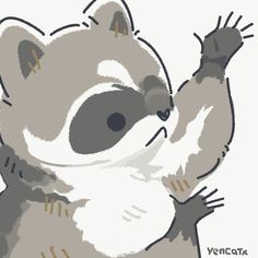 a drawing of a raccoon holding its paw up