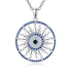 PRICES MAY VARY. Design:The evil eye is a symbol of protection and good luck, while the hamsa hand is a talisman to ward off negative energy Material:The eye blue necklac is made of 925 sterling silver and cubic zirconia. Not prone to allergies, suitable for long-term wearing Size:Evil eye pendant necklace size is 0.98 inch or 25 mm.Adjustable chain length 18+2 inches,ensures a comfortable fit for most sizes Jewelry:Spiritual necklace comes in an exquisite jewelry gifts box with silver polishing Spiritual Evil Eye Round Necklace, Spiritual Evil Eye Necklace, Symbolic Evil Eye Jewelry, Symbolic Round Evil Eye Jewelry, Spiritual Round Jewelry With Evil Eye Detail, Silver Evil Eye Symbolic Necklace, Silver Symbolic Evil Eye Necklace, Spiritual Round Evil Eye Jewelry, Jewelry Spiritual