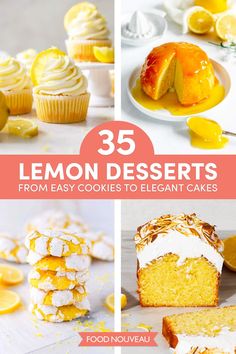 lemon desserts from easy cookies to elegant cakes, with text overlay that reads 35 lemon desserts