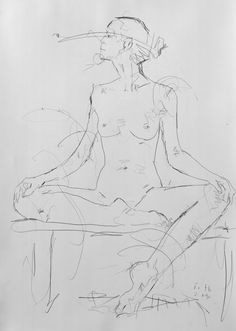 a black and white drawing of a woman sitting on a bench