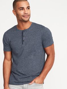 Soft-Washed Jersey Henley for Men | Old Navy Black Masculinity, Men Posing, Johannes Huebl, Mens Vest Fashion, Hoodies Men Style, Big Men Fashion, Mens Summer Outfits, In The Navy, Old Navy Men