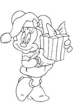 mickey mouse holding a christmas present coloring page