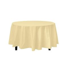 a round table with a white cloth on it