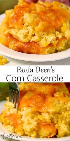 two plates filled with corn casserole on top of each other