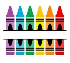 crayons are lined up in different colors on a white background with black border